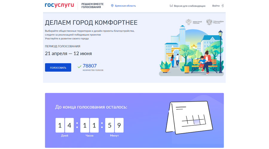 Голосование за объекты благоустройства в брянском регионе завершится через 2 недели